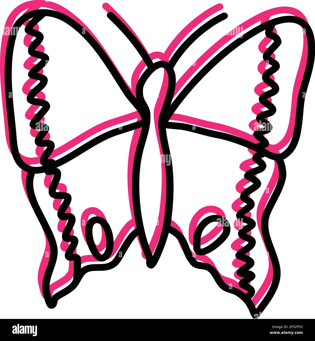 Farfalla rosa al neon, illustrazione, vettore su sfondo bianco Illustrazione Vettoriale
