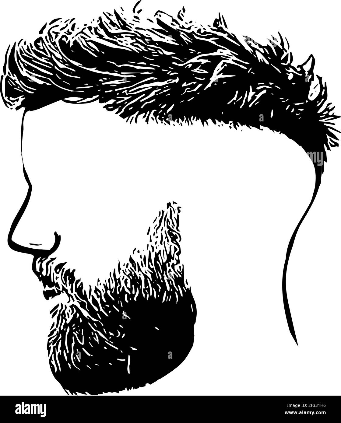 L'uomo barbuto affronta il nascondiglio con i tagli di capelli. Vettore moda uomo per barbiere e modello logo. Illustrazione Vettoriale Illustrazione Vettoriale