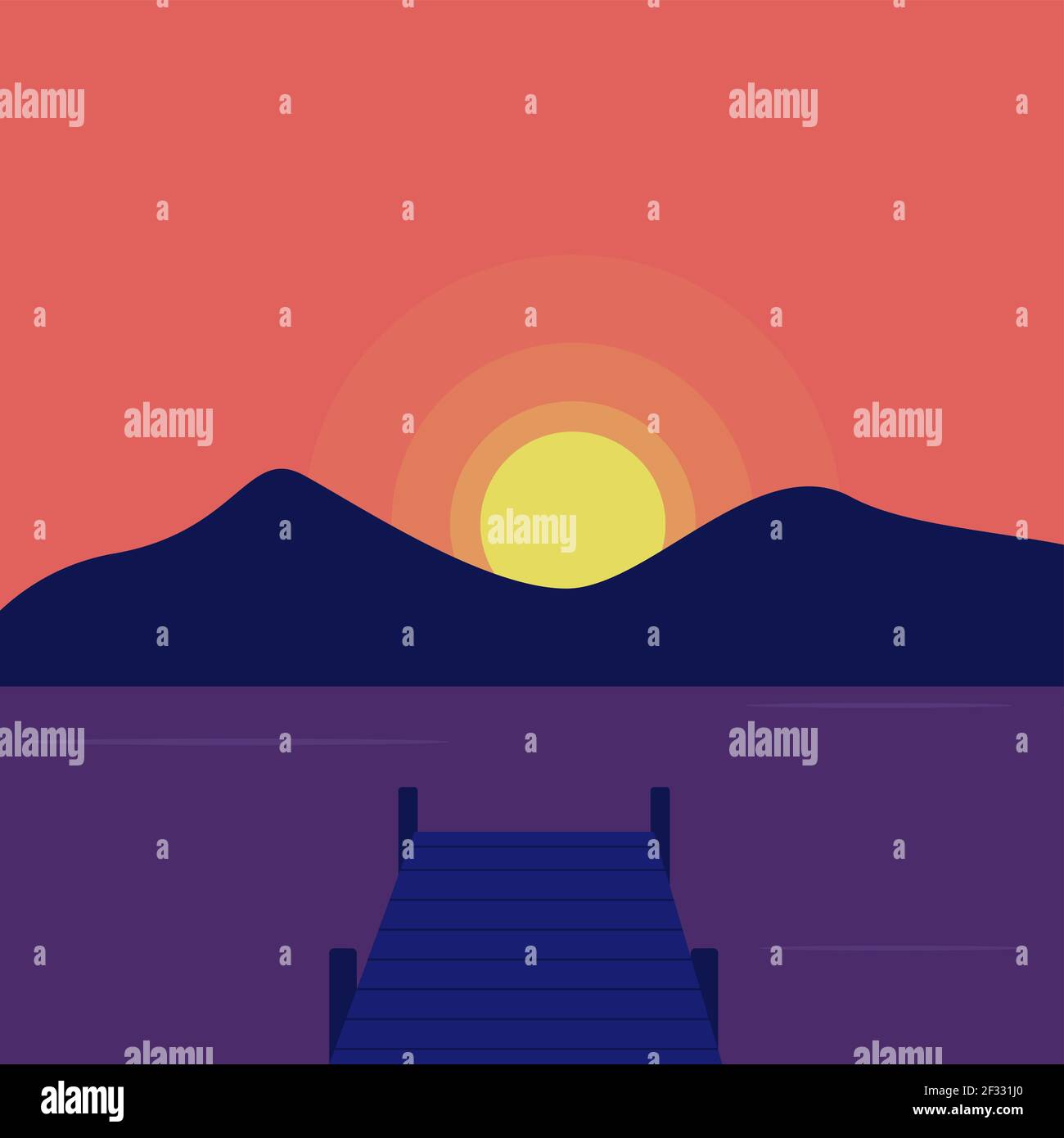 Bella Tramonto, illustrazione, vettore su sfondo bianco. Illustrazione Vettoriale