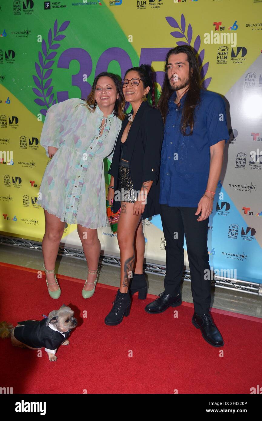 Miami, Florida, Stati Uniti. 13 Marzo 2021. Jayme Kaye Gershen, Diana Larrera ed Eduardo Garcia-Rivera sono visti al cinema di Silverspot durante il trentottesimo festival annuale del film di Miami per promuovere il diritto di nascita del film il 13 marzo 2021 a Miami, Florida. Credit: Mpi10/Media Punch/Alamy Live News Foto Stock