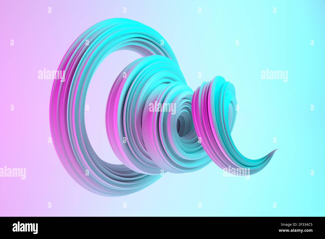 Astratto moderno dinamico ciano e rosa curva di flusso linee di forma a spirale di turbolenza o di torsione su sfondo colorato, illustrazione 3D Foto Stock
