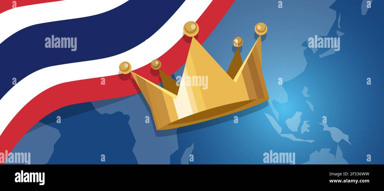 Thailandia re monarchia corona regale regno bandiera e mappa Illustrazione Vettoriale