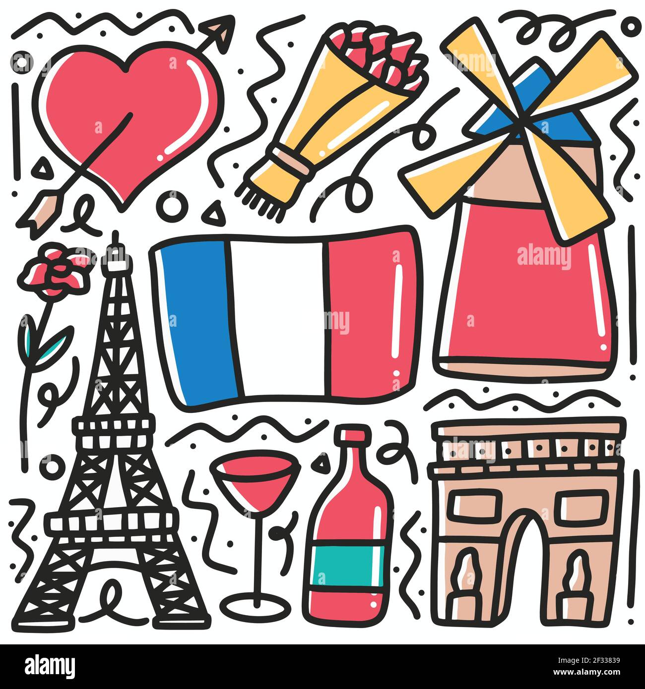 doodle disegnato a mano parigi vacanza Illustrazione Vettoriale