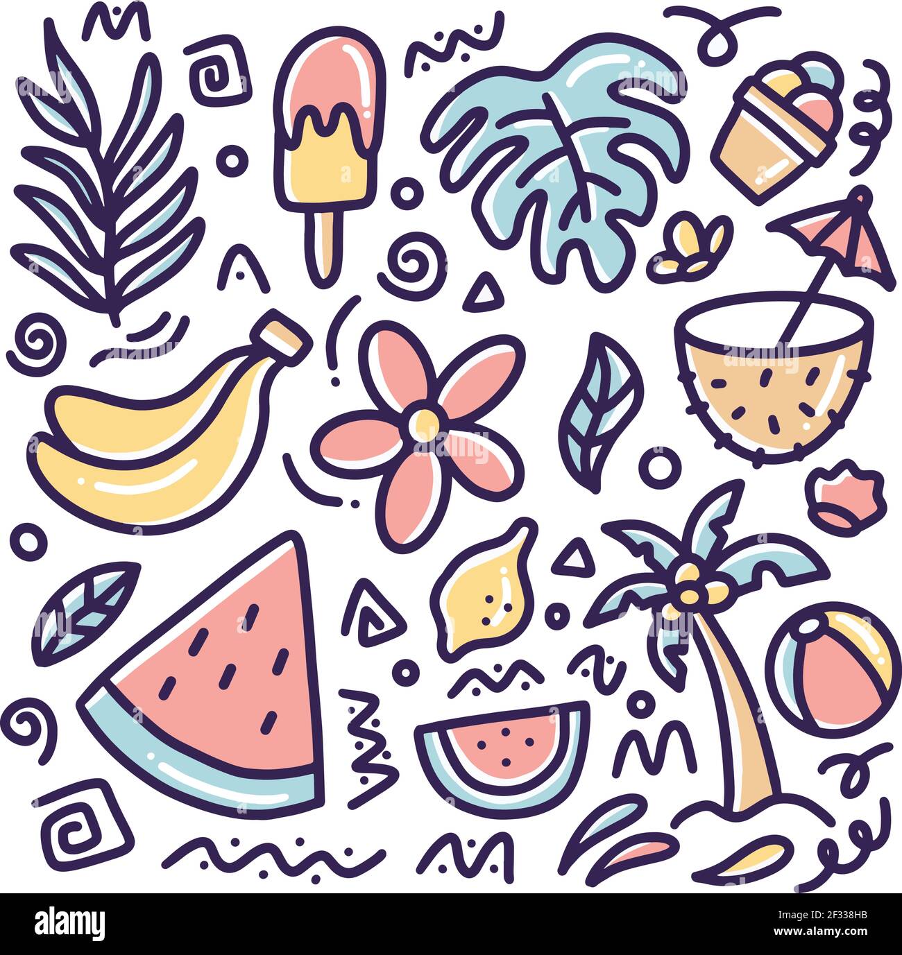 doodle da spiaggia disegnato a mano Illustrazione Vettoriale