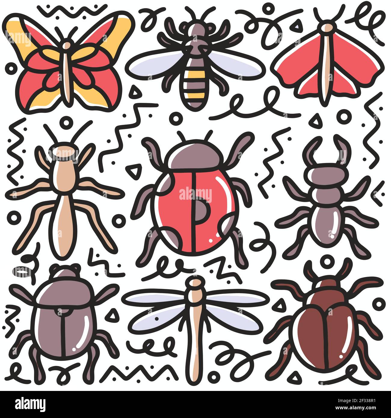 doodle insieme di disegno di mano di insetto Illustrazione Vettoriale
