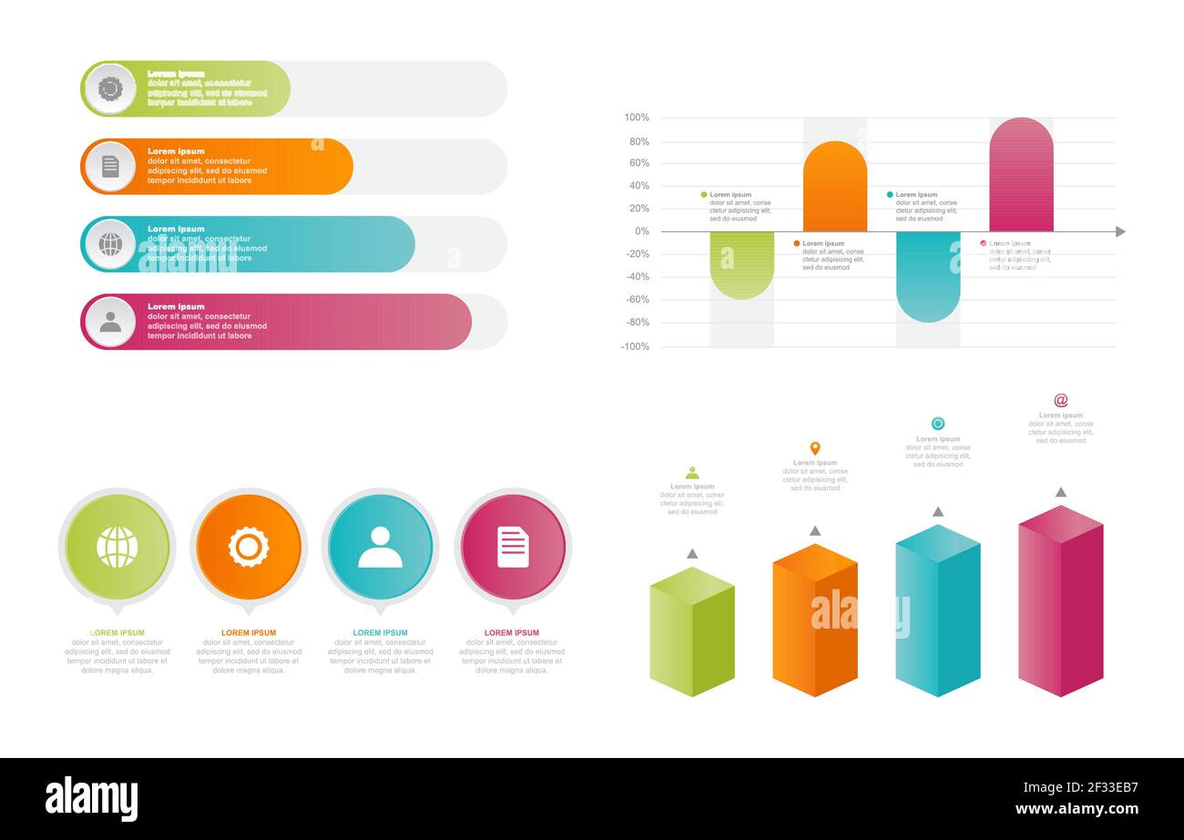 Grafico a barre grafico grafico grafico Set di elementi dell'infografica statistica aziendale Illustrazione Vettoriale