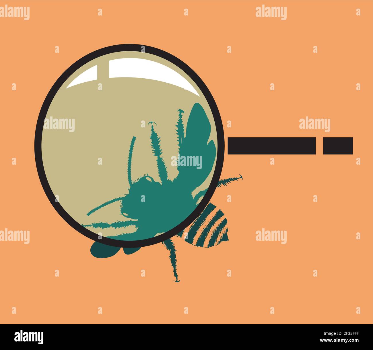 Lente di ingrandimento e bee Illustrazione Vettoriale