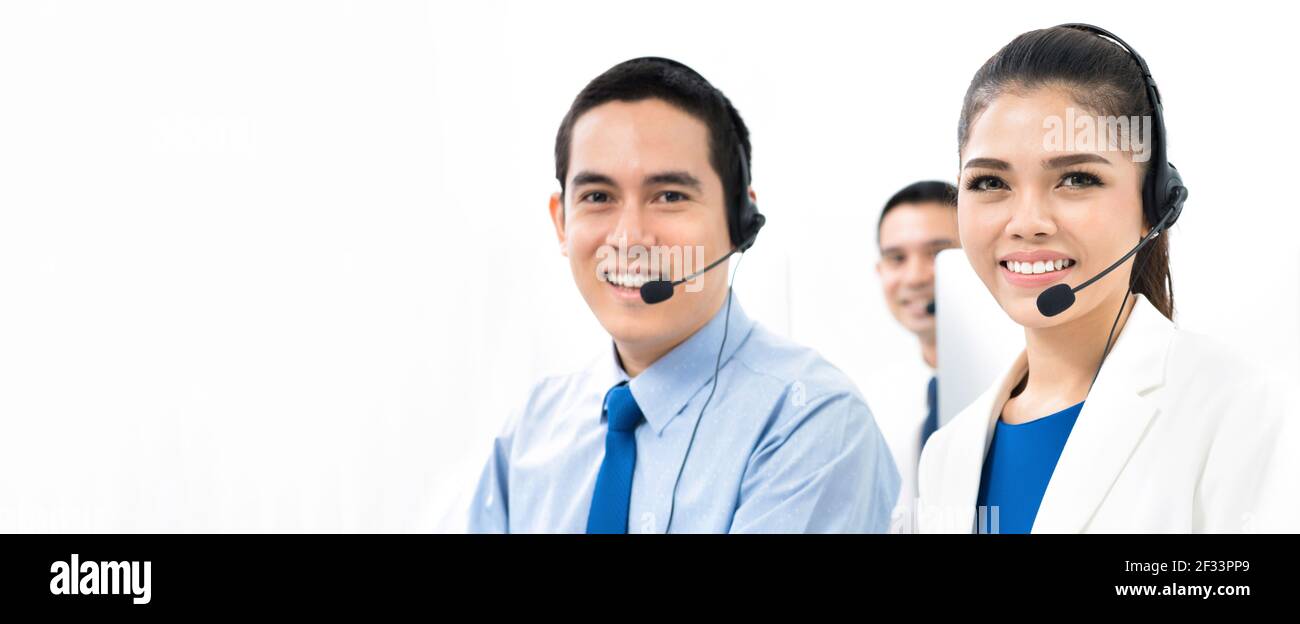 Team del call center (o telemarketer), sfondo panoramico del banner Foto Stock