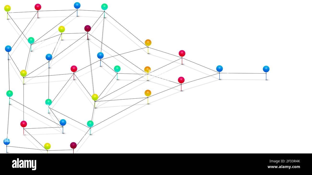 Concetto di struttura di leadership: Perni di collegamento. Rete, networking, social media, internet. Comunicazione e connessione. Interazione globo. Leader orga Foto Stock