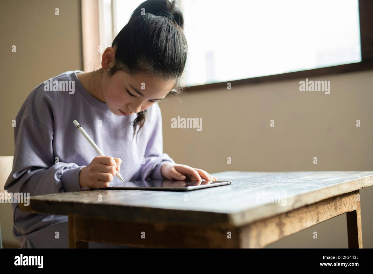 Ragazza che imparano con il Tablet PC Foto Stock