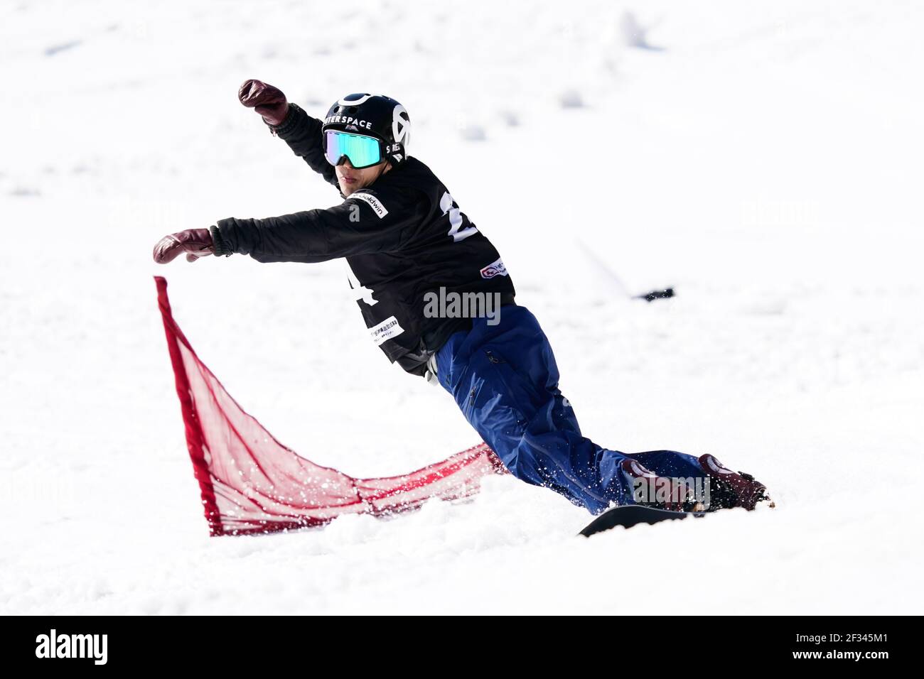 Otari, Nagano, Giappone. 14 Marzo 2021. Keiji Okamoto (JPN), 14 marzo 2021  - Para Snowboard : Snowboard cross al comprensorio sciistico di Hakuba  Norikura Onsen durante il 2021 tutti i Campionati giapponesi