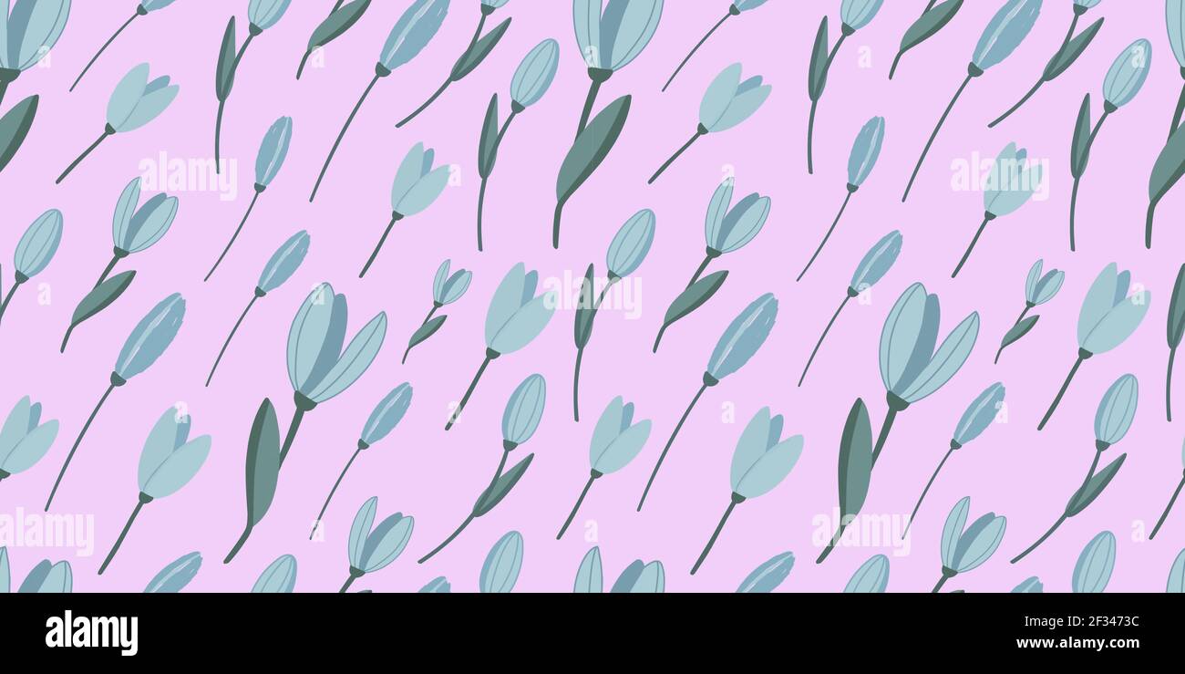 Delicato motivo primaverile con fiori blu. Croci e gigli dell'illustrazione Valley.Vector. Illustrazione Vettoriale