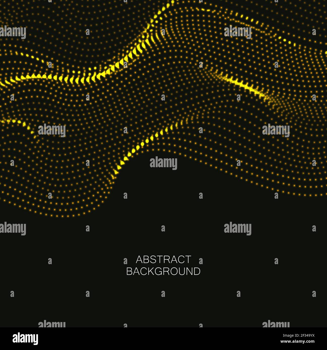 Astratto sfondo giallo. Big data. Flusso astratto di onde gialle da particelle.tecnologia vettoriale e background scientifico. Illustrazione Vettoriale