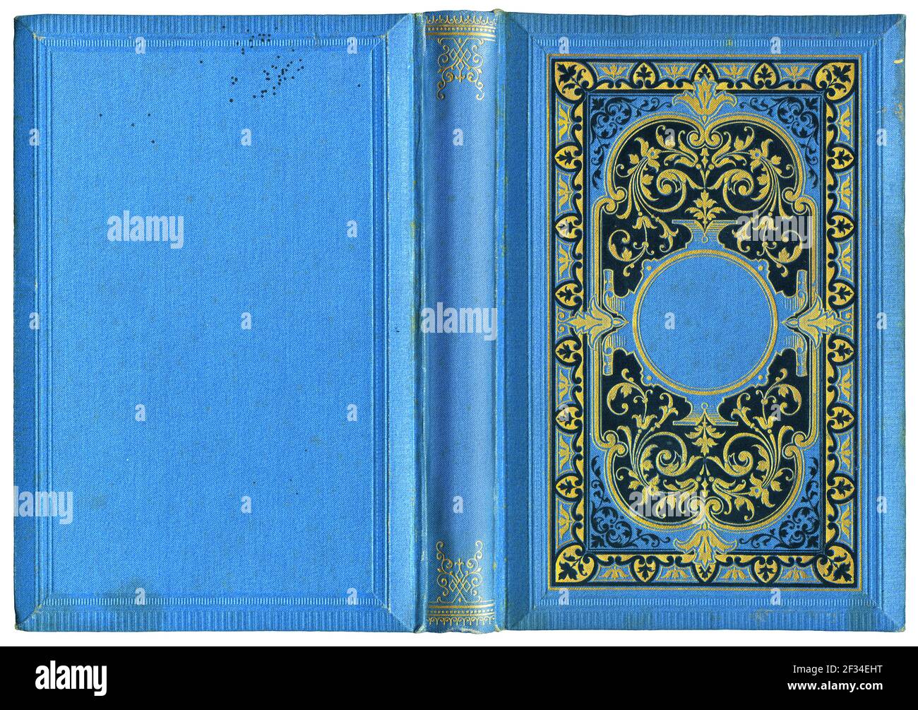 Copertina di un libro aperto antico in tela blu con abstract dorato in  rilievo e decorazioni floreali (circa 1884), isolata su bianco Foto stock -  Alamy