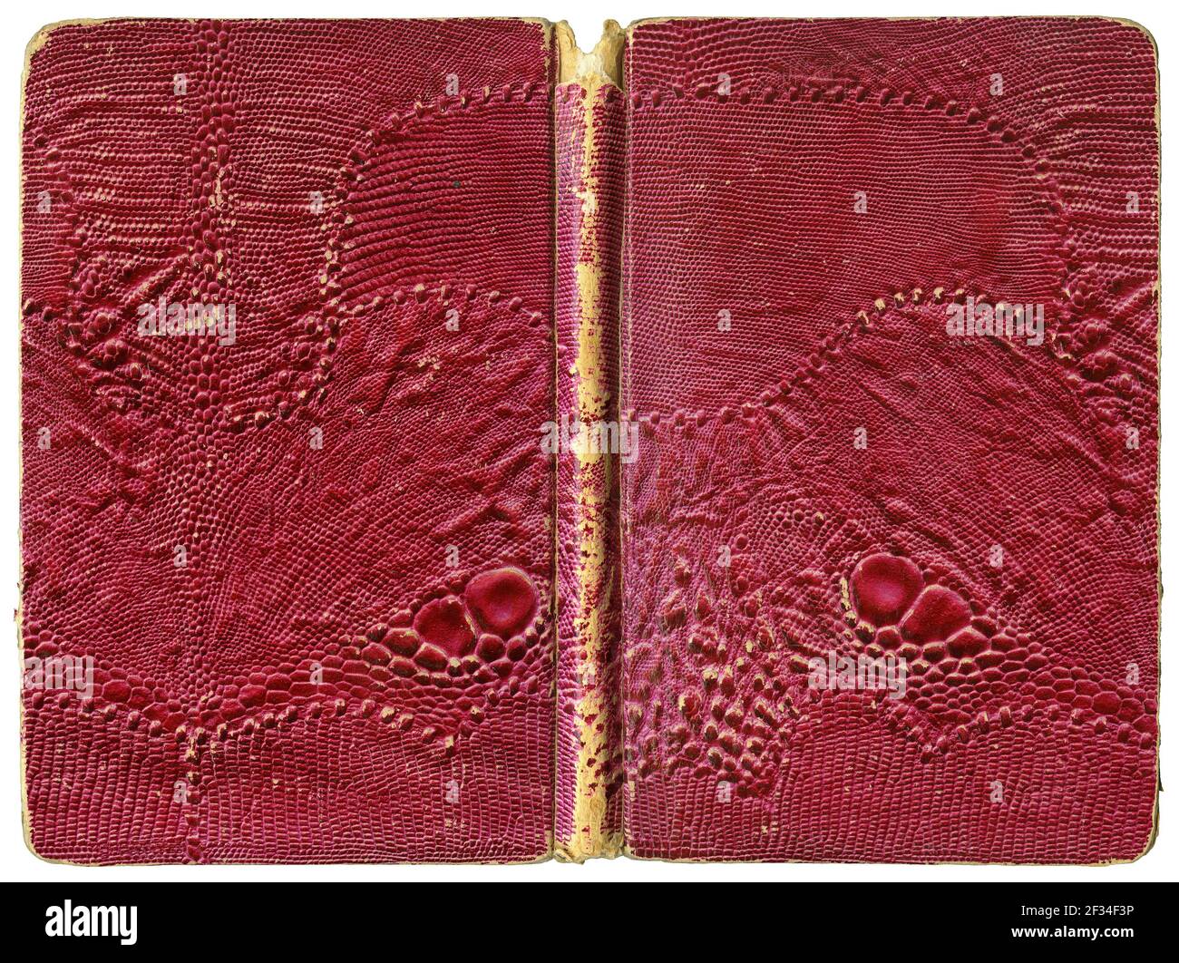 Apri libro o notebook - copertina rossa annata in frantumi con pelle di lucertola artificiale Foto Stock