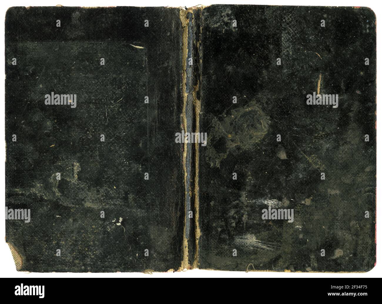 Libro nero vintage aperto - grunge tela nera grezza sporca coprire con una texture interessante Foto Stock