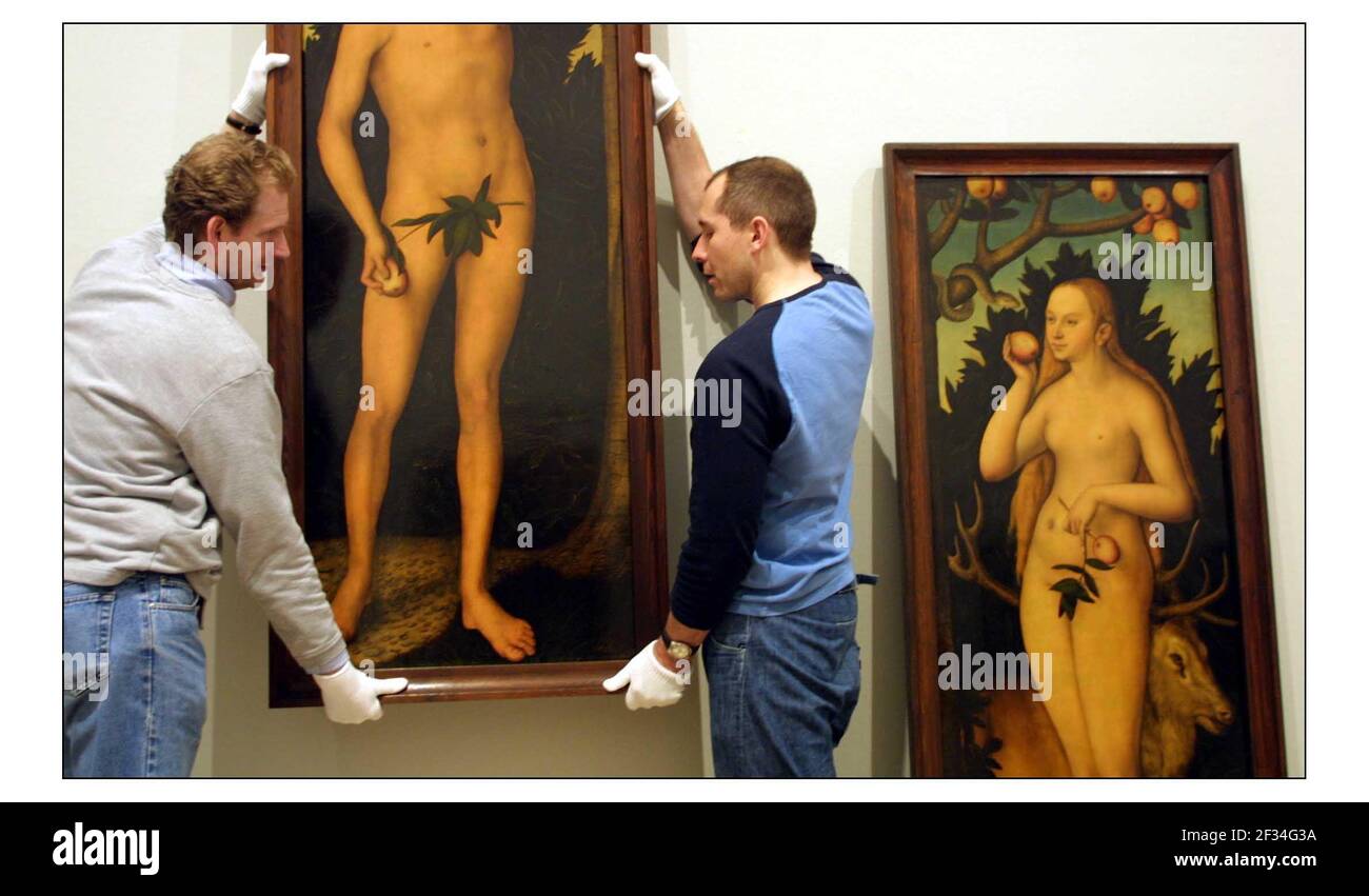 Capolavori di Dresda... una mostra che si apre il 15 marzo presso la Royal Academy of Art di Londra...Adam and Eve di Lucas Cranach il giovane. pic David Sandison 9/3/2002 Foto Stock