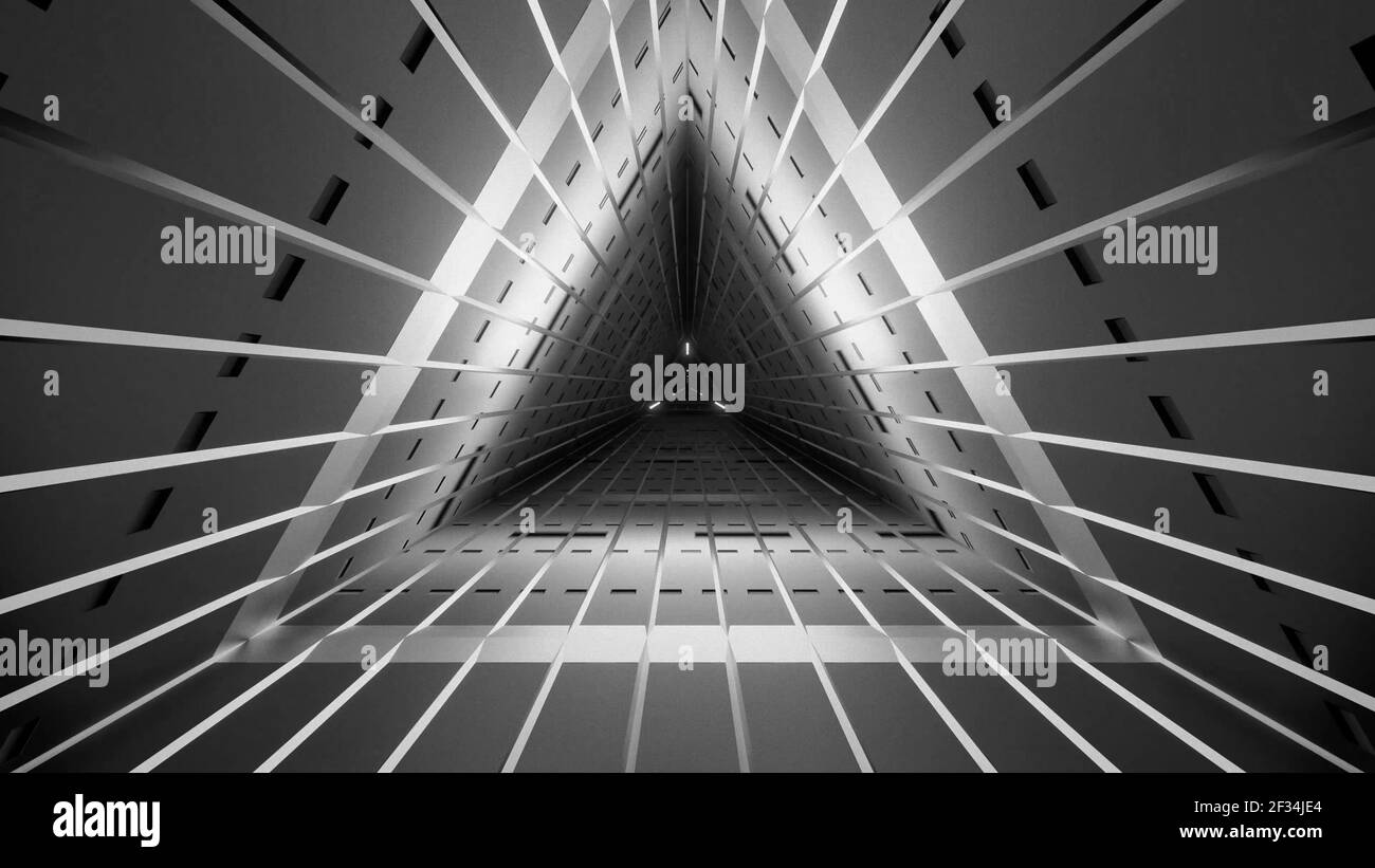 Illustrazione 3D del tunnel triangolare in bianco e nero Foto Stock