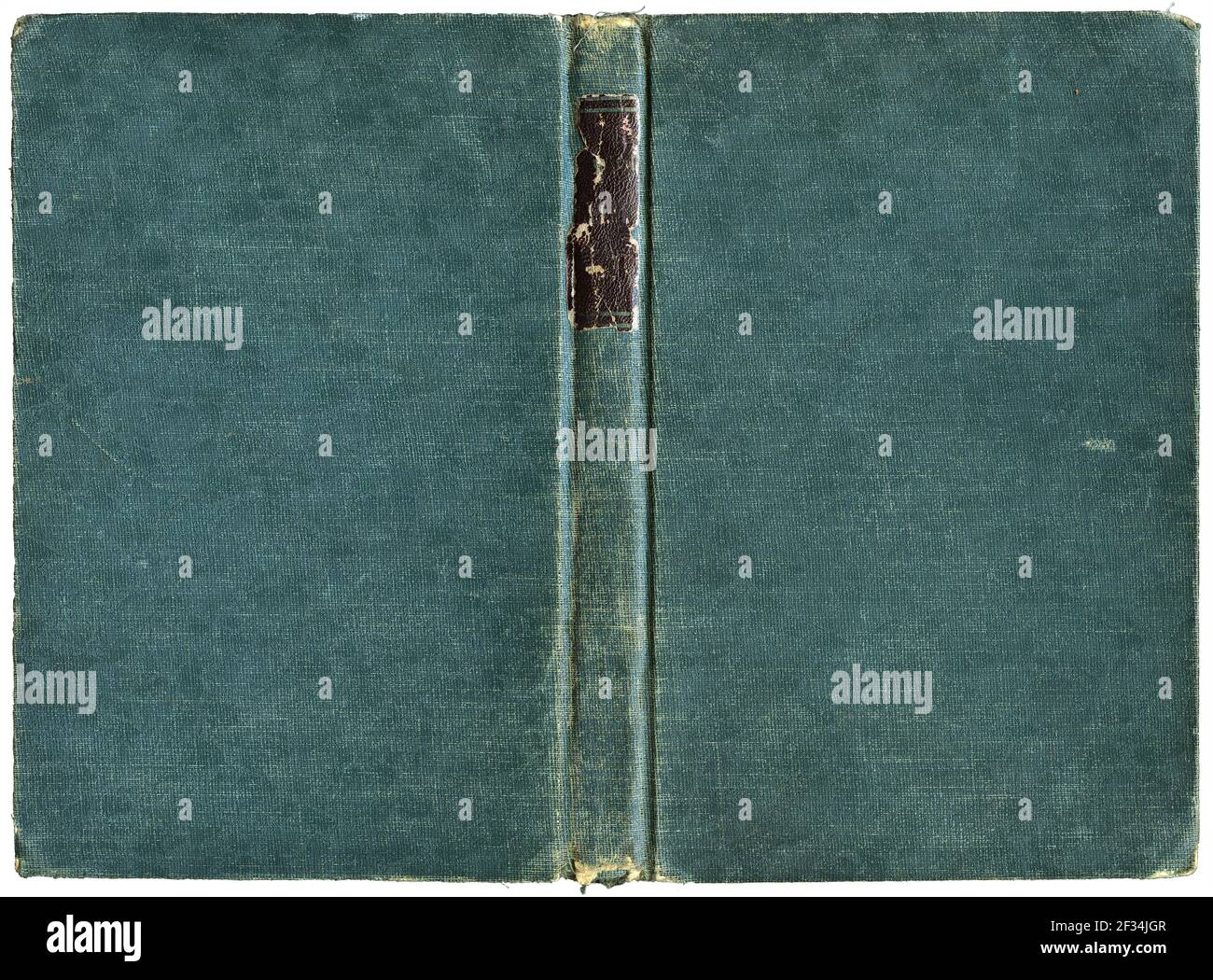 Vecchia copertina aperta del libro in tela verde - isolato sopra bianco Foto Stock