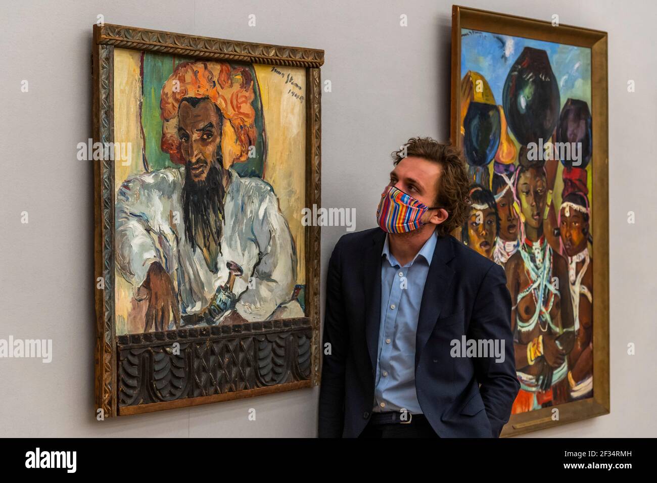 Londra, Regno Unito. 15 marzo 2021. Arabo con pugnale di Irma Stern. Preventivo: £700,000-1,000,000 con il suo lavoro i vettori d'acqua £700,000 - £1,000,000 - Anteprima della vendita moderna e contemporanea di arte africana Bonhams a Bonhams New Bond Street. La vendita stessa avrà luogo mercoledì 17 marzo. Credit: Guy Bell/Alamy Live News Foto Stock