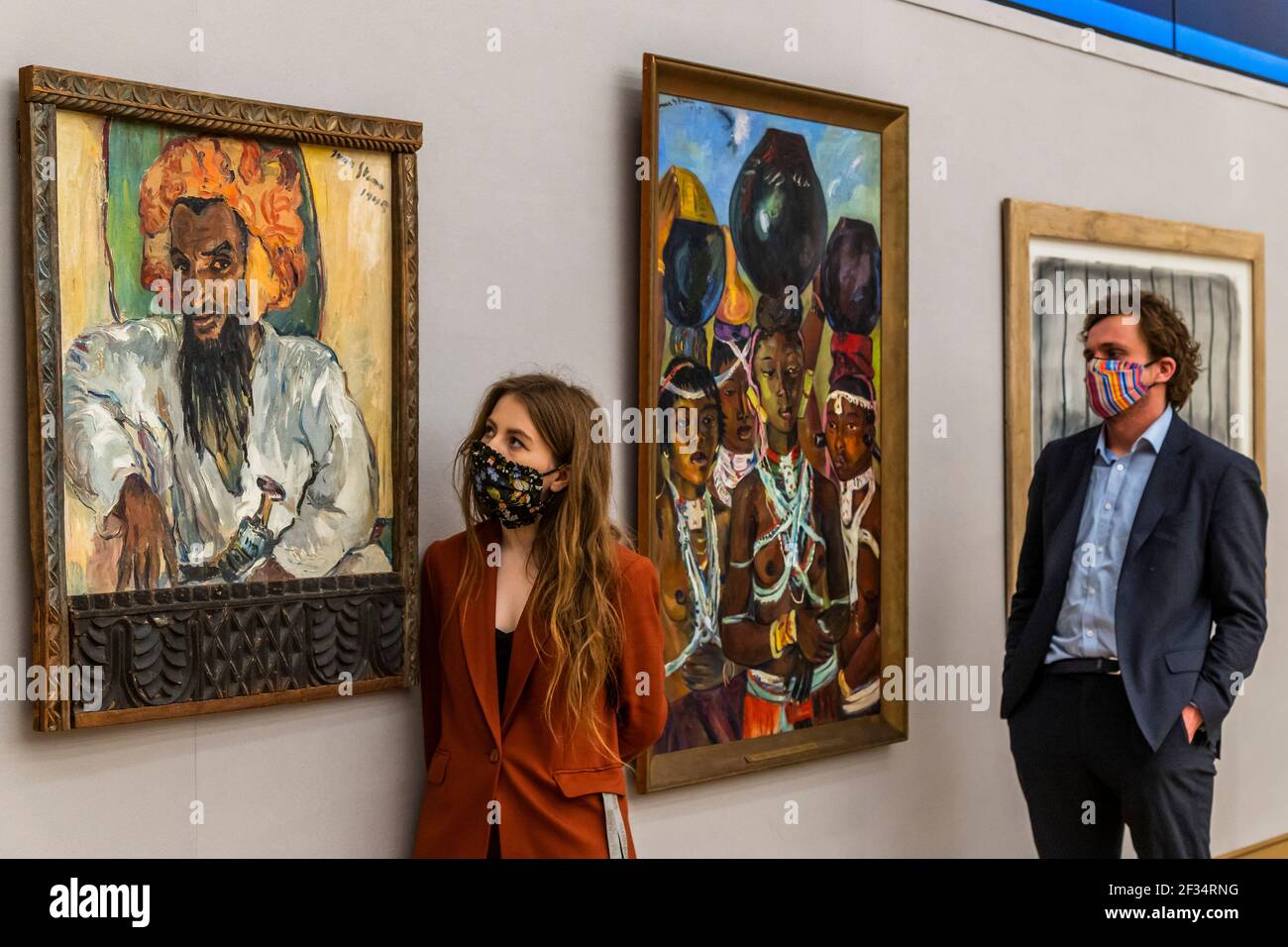 Londra, Regno Unito. 15 marzo 2021. Arabo con pugnale di Irma Stern. Preventivo: £700,000-1,000,000 con il suo lavoro i vettori d'acqua £700,000 - £1,000,000 - Anteprima della vendita moderna e contemporanea di arte africana Bonhams a Bonhams New Bond Street. La vendita stessa avrà luogo mercoledì 17 marzo. Credit: Guy Bell/Alamy Live News Foto Stock