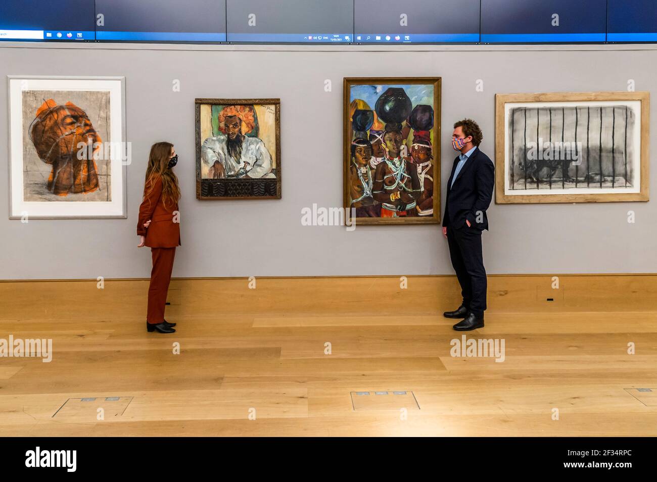 Londra, Regno Unito. 15 marzo 2021. Arabo con pugnale di Irma Stern. Preventivo: £700,000-1,000,000 con il suo lavoro i vettori d'acqua £700,000 - £1,000,000 - Anteprima della vendita moderna e contemporanea di arte africana Bonhams a Bonhams New Bond Street. La vendita stessa avrà luogo mercoledì 17 marzo. Credit: Guy Bell/Alamy Live News Foto Stock