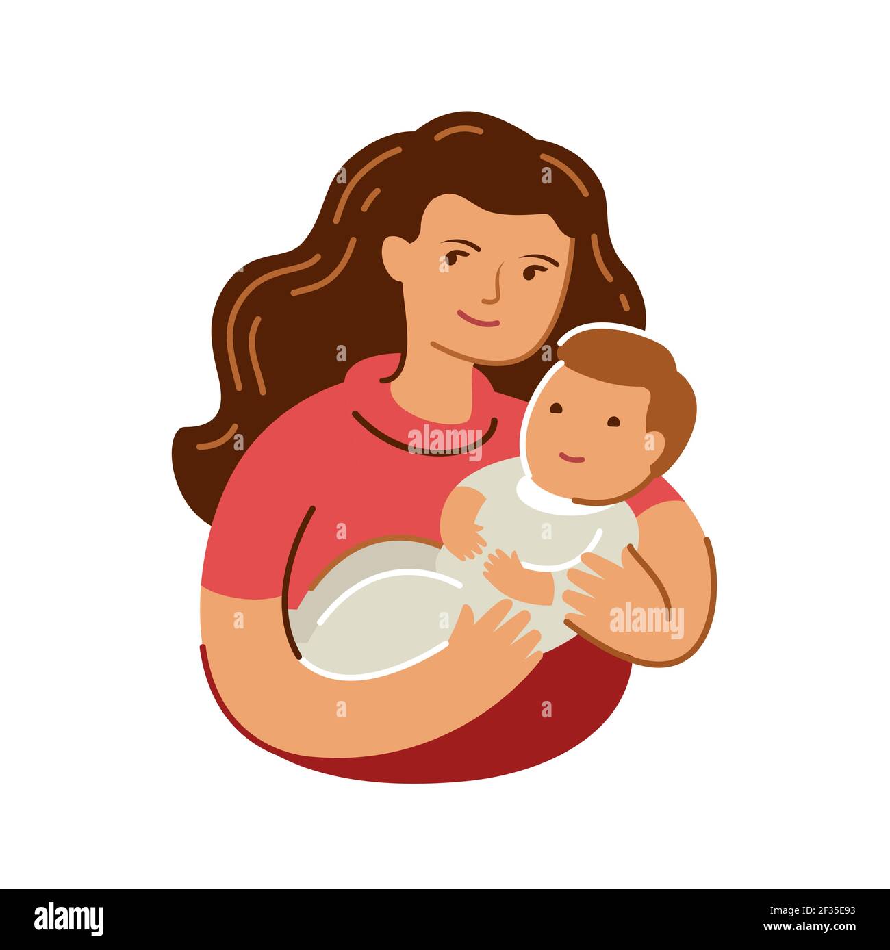 Mamma abbraccia il bambino. Giornata delle madri, simbolo della maternità in stile piatto Illustrazione Vettoriale