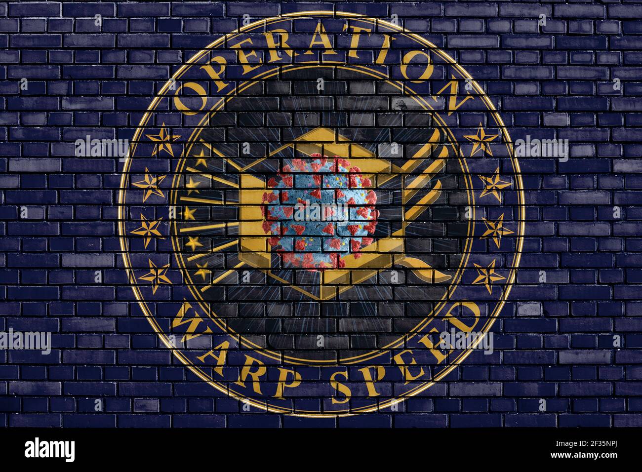 Flag of Operation Warp Speed dipinto su muro di mattoni Foto Stock