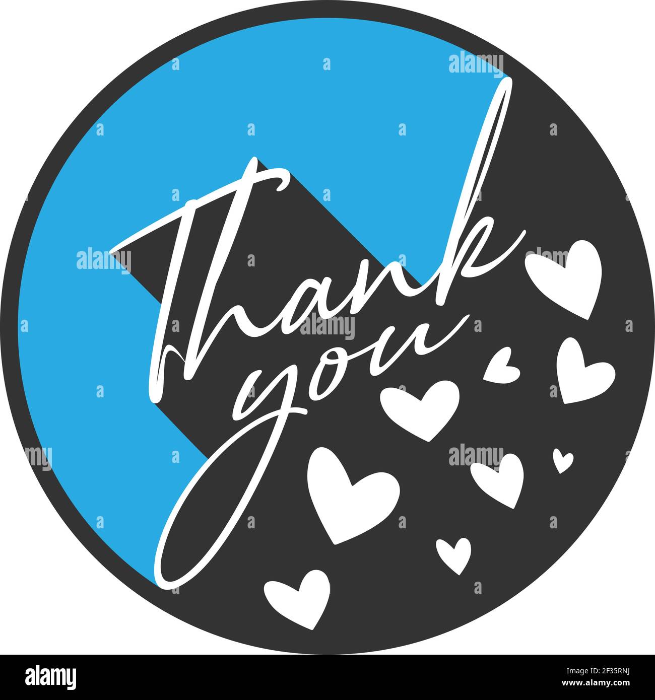 Round THANK YOU adesivo o etichetta con cuori isolati su sfondo bianco, illustrazione vettoriale Illustrazione Vettoriale