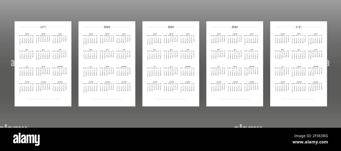 calendario 2021 2022 2023 2024 2025 impostato in stile classico stretto. calendario da tavolo da parete, design aziendale ridotto al minimo per notebook e plan Illustrazione Vettoriale
