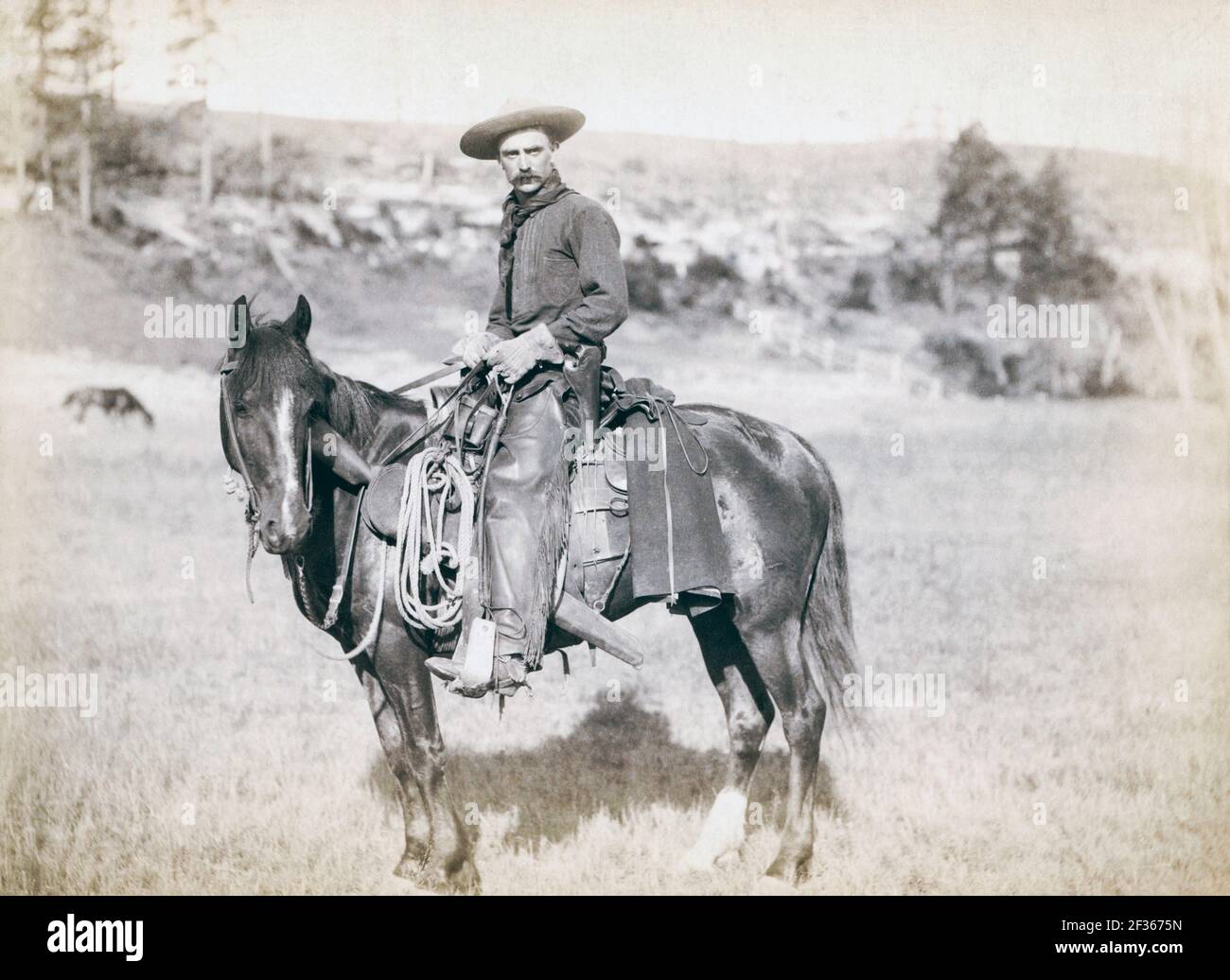 Il ragazzo di mucca. Un cowboy americano a cavallo. Dopo un lavoro di circa 1888 dal fotografo John C. H. Grabill Foto Stock