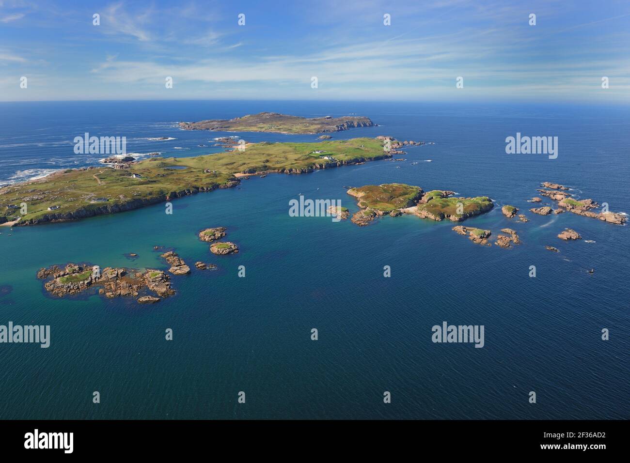 Cruit Island Upper & Owey Island, County Donegal GPS: Latitudine: N 55°2.206' (55°2'12.3') GPS: Longitudine: W 8°24.072' (8°24'4.3') altitudine: 237.00m Foto Stock