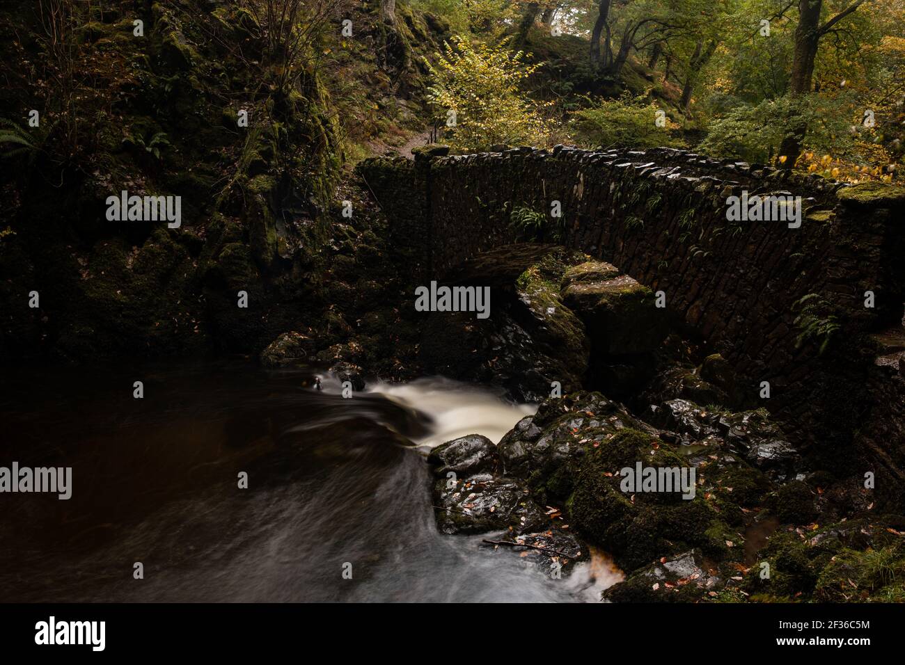 Aira Force Waterfall a Ullswater nel Lake District, Cumbria. Foto Stock