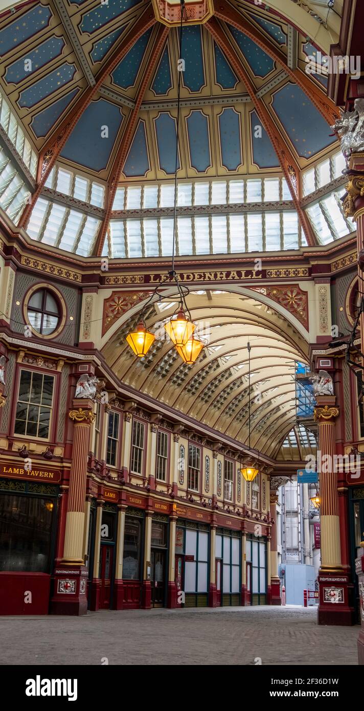 Un mercato di Leadenhall abbandonato durante il blocco del 2021 covid-19 nella città di Londra, Regno Unito. Foto Stock