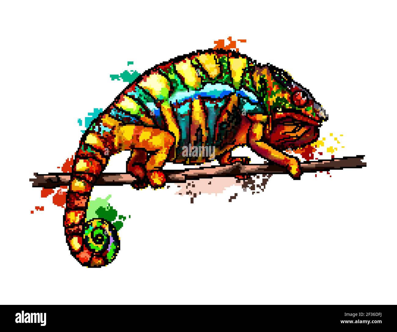 Chameleon da una spruzzata di acquerello, disegno colorato, realistico. Illustrazione vettoriale delle vernici Illustrazione Vettoriale