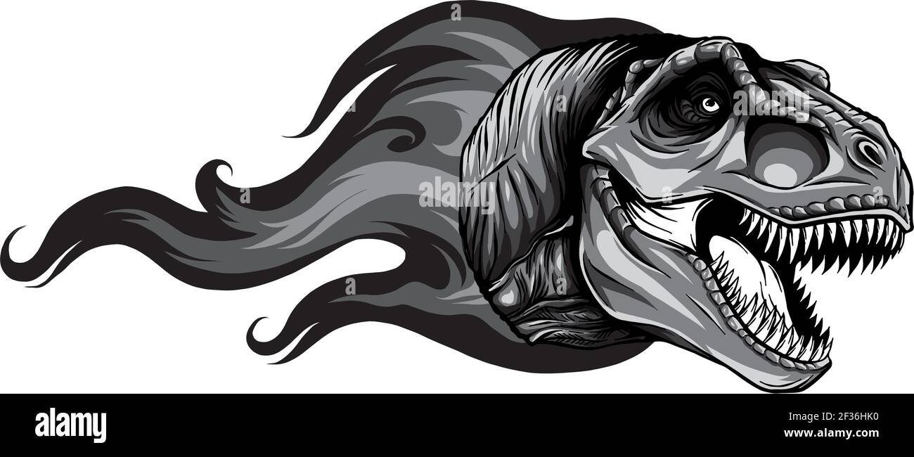 dinosauro monocromatico tirannosauro testa rex arte disegno vettoriale illustrazione Illustrazione Vettoriale