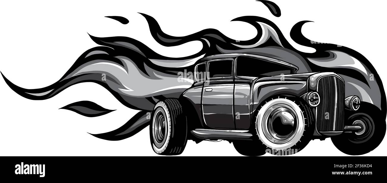 auto vintage monocromatica, garage hot rod, hotronds auto, auto vecchia scuola. vettore Illustrazione Vettoriale