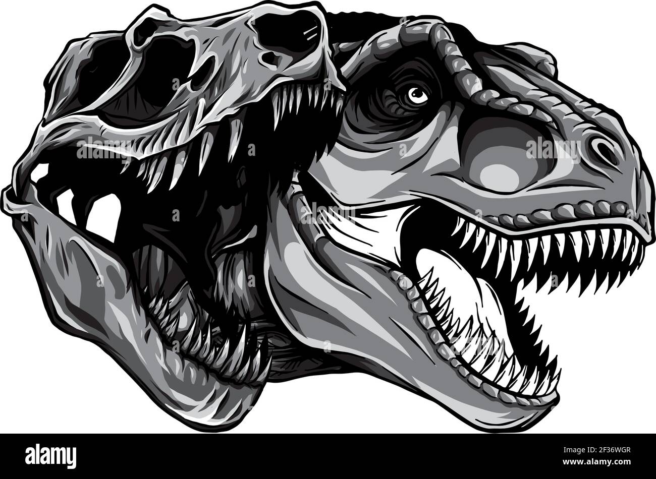 cartoon monocromatico t-rex che era molto arrabbiato, fissando e grinning vettore Illustrazione Vettoriale