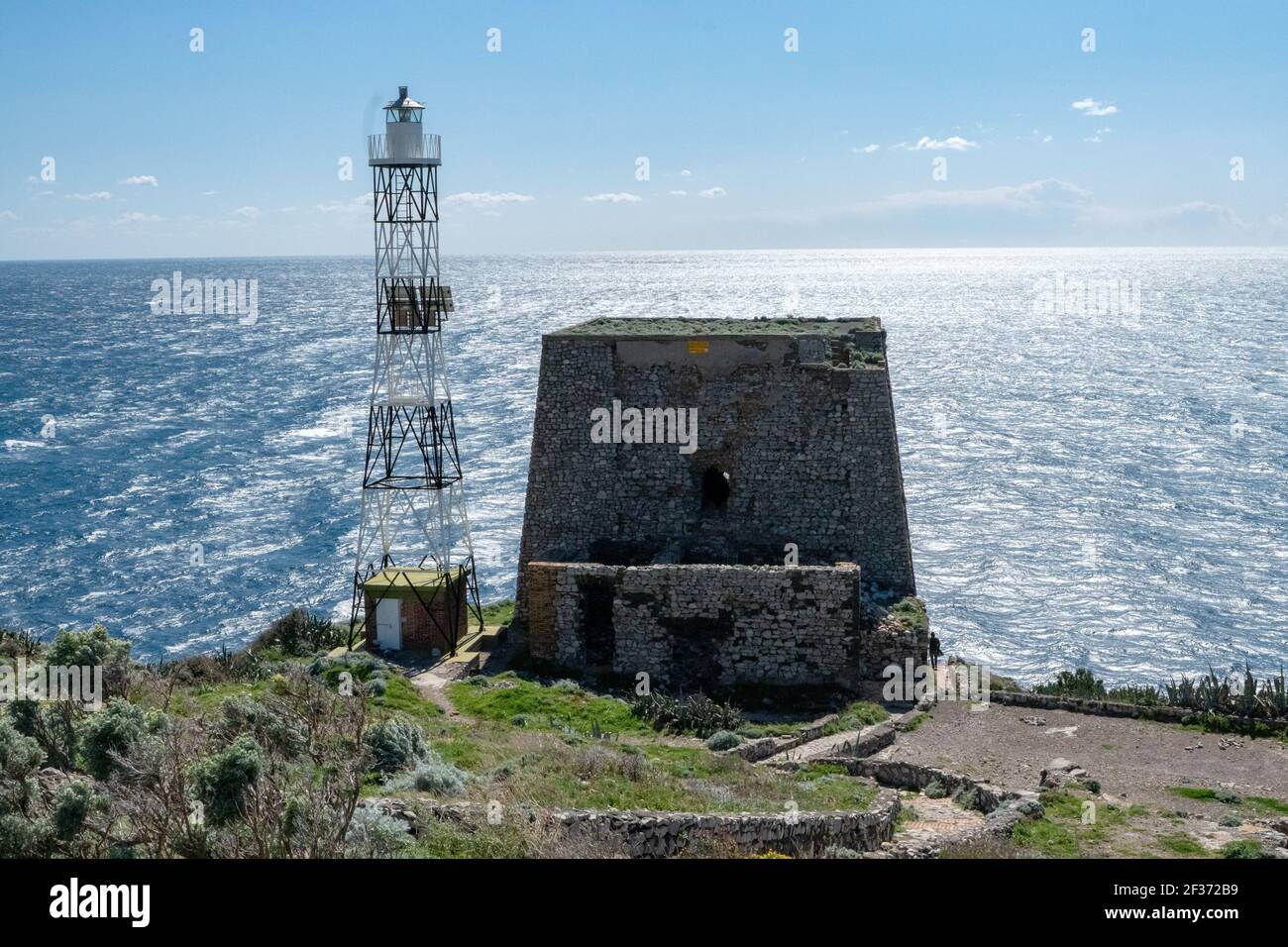 punta campanella, Torre di Minerva e Faro Foto Stock