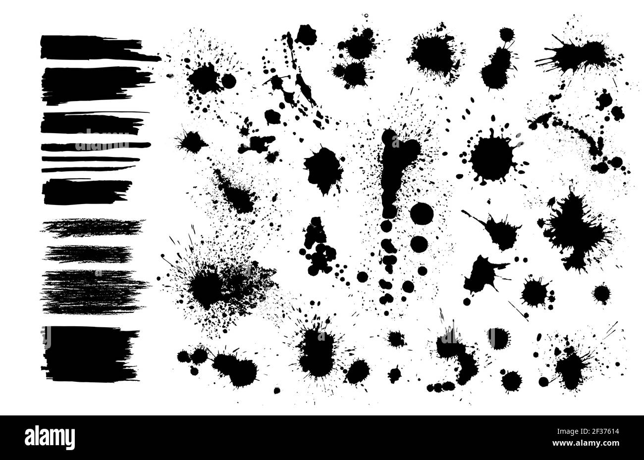 Insieme di elementi Grunge Design. Blot nero. Pennellate. Illustrazione vettoriale Illustrazione Vettoriale
