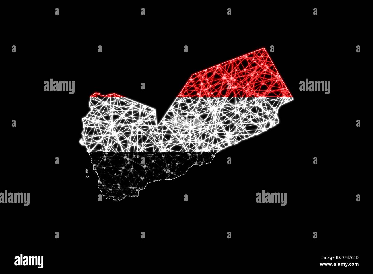 Mappa dello Yemen, mappa delle linee di mesh poligonale, mappa delle bandiere Foto Stock