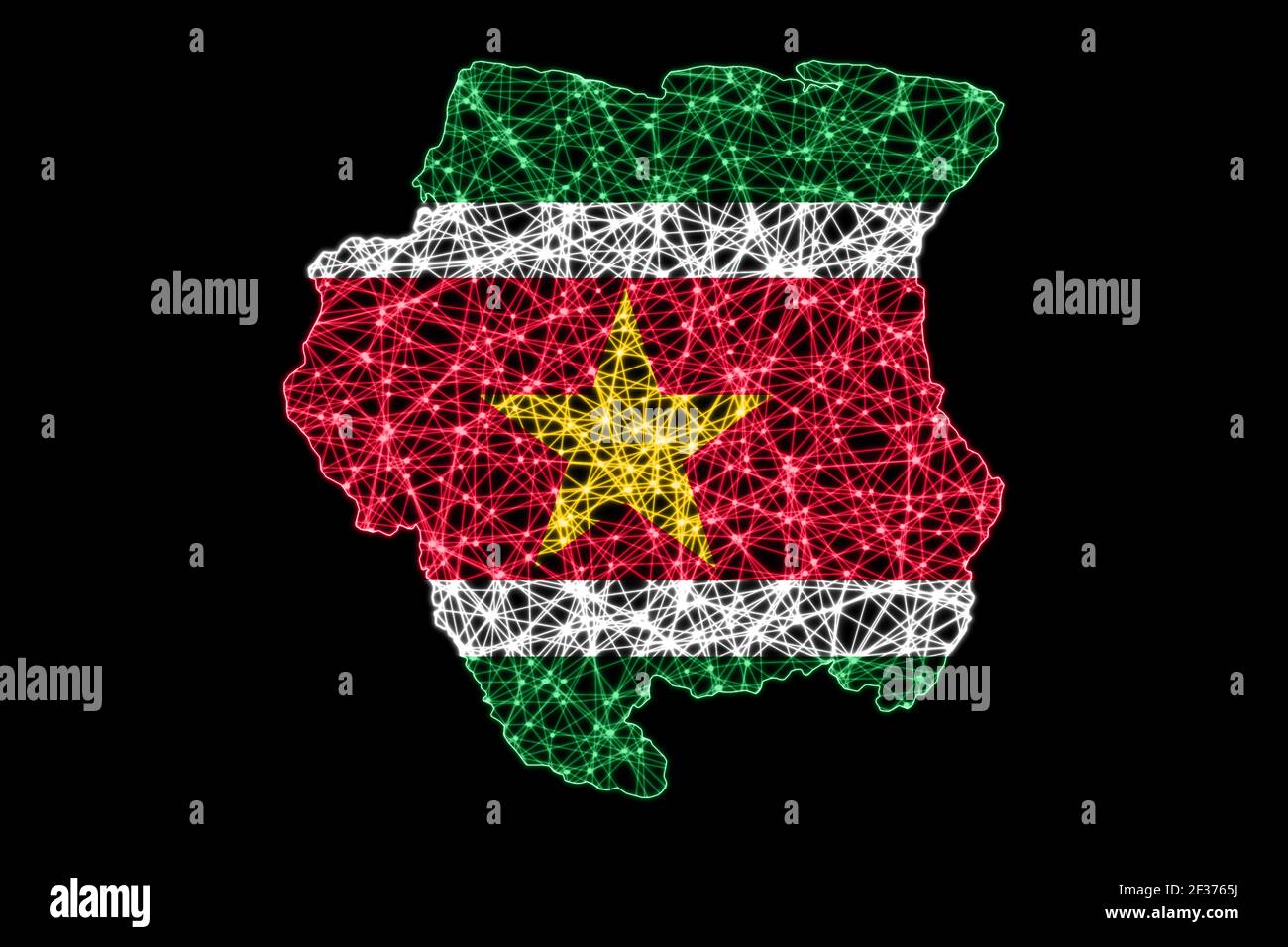 Mappa di Suriname, mappa della linea di mesh poligonale, mappa della bandiera Foto Stock