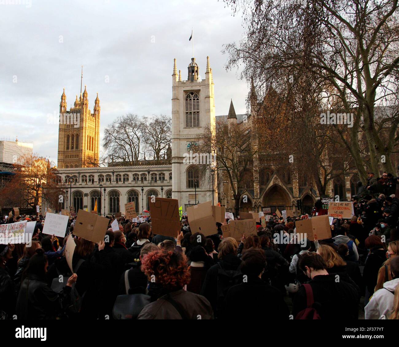 Londra, Regno Unito. 15 marzo 2021. I manifestanti si riuniscono al di fuori del Parlamento di Londra per opporsi alle nuove restrizioni sul diritto di protesta. Marzo 15 2021. Credit: One Up Top immagini editoriali/Alamy Live News Foto Stock