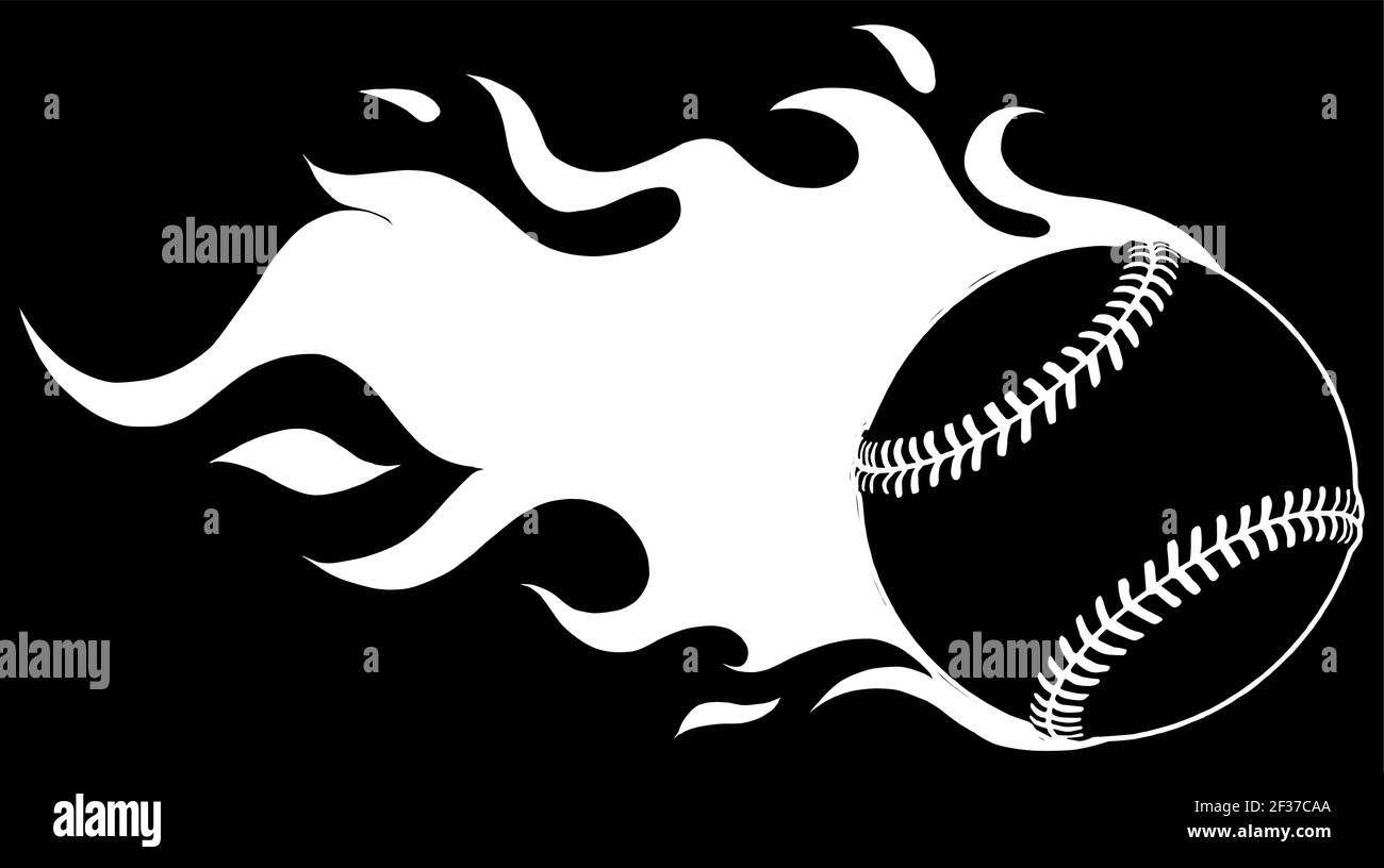 Baseball con silhouette di fiamme in nero sfondo vettoriale illustrazione Illustrazione Vettoriale