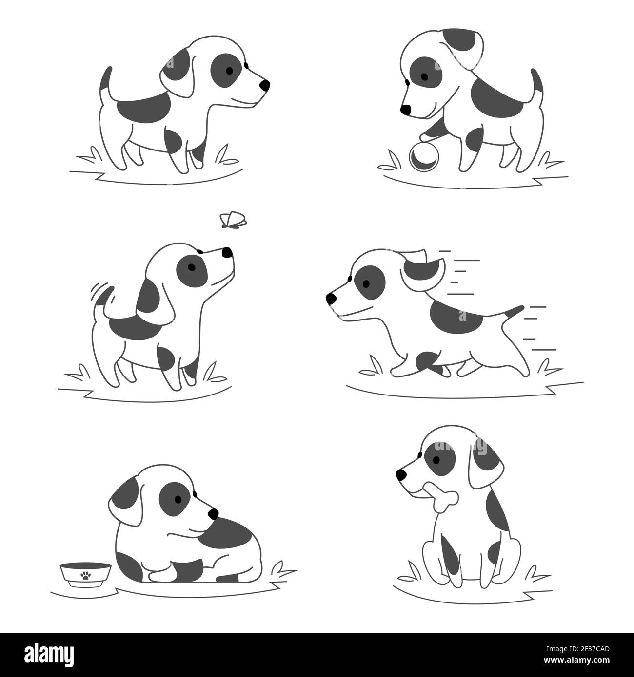 Carino cane cucciolo doodle vettore. Animali domestici che corrono e che giocano attivamente illustrazione Illustrazione Vettoriale