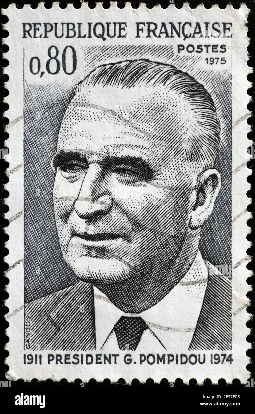 Il presidente Georges Pompidou sul francobollo francese Foto Stock