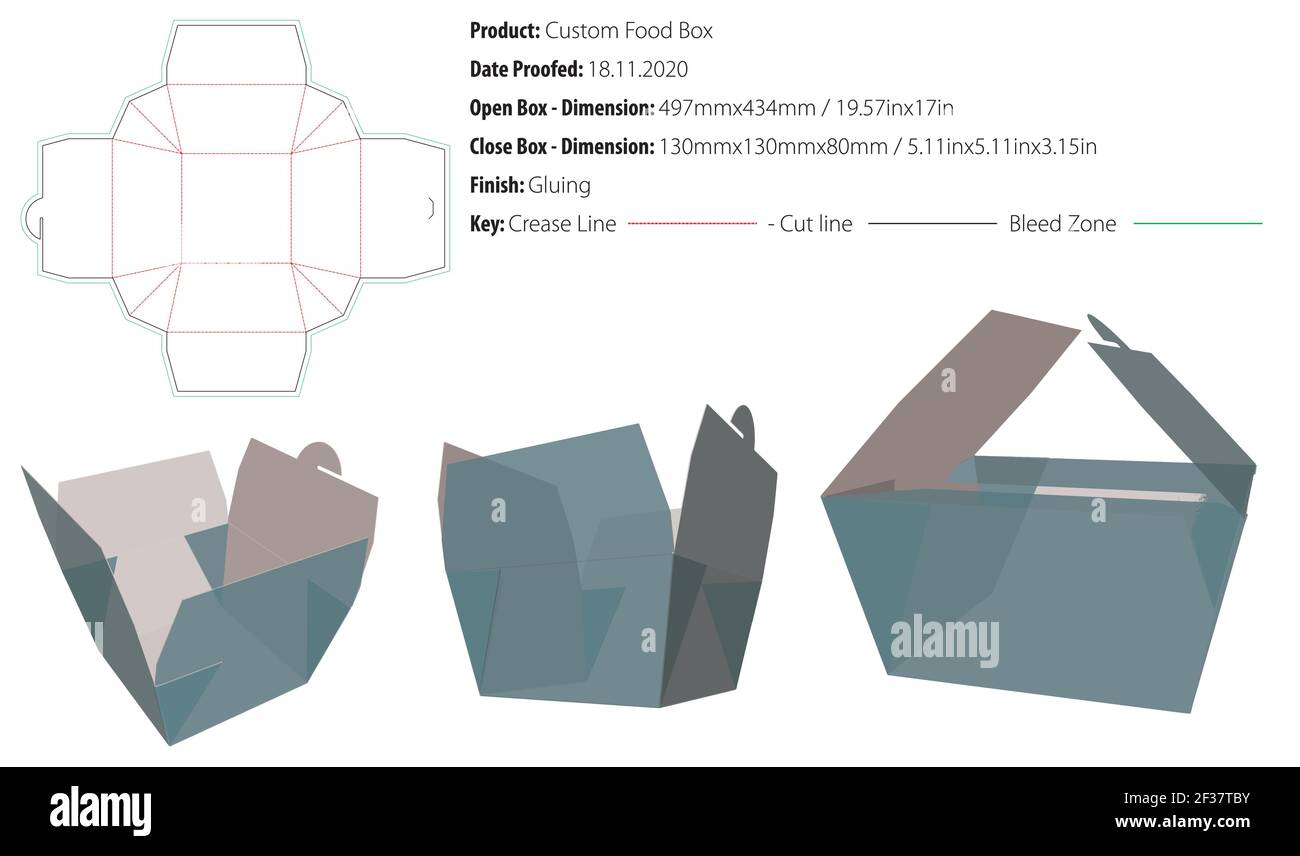 Carta da cartone per alimenti personalizzata hamburger French Fries Imballaggi imballo scatola incollatura modello - vettoriale Illustrazione Vettoriale