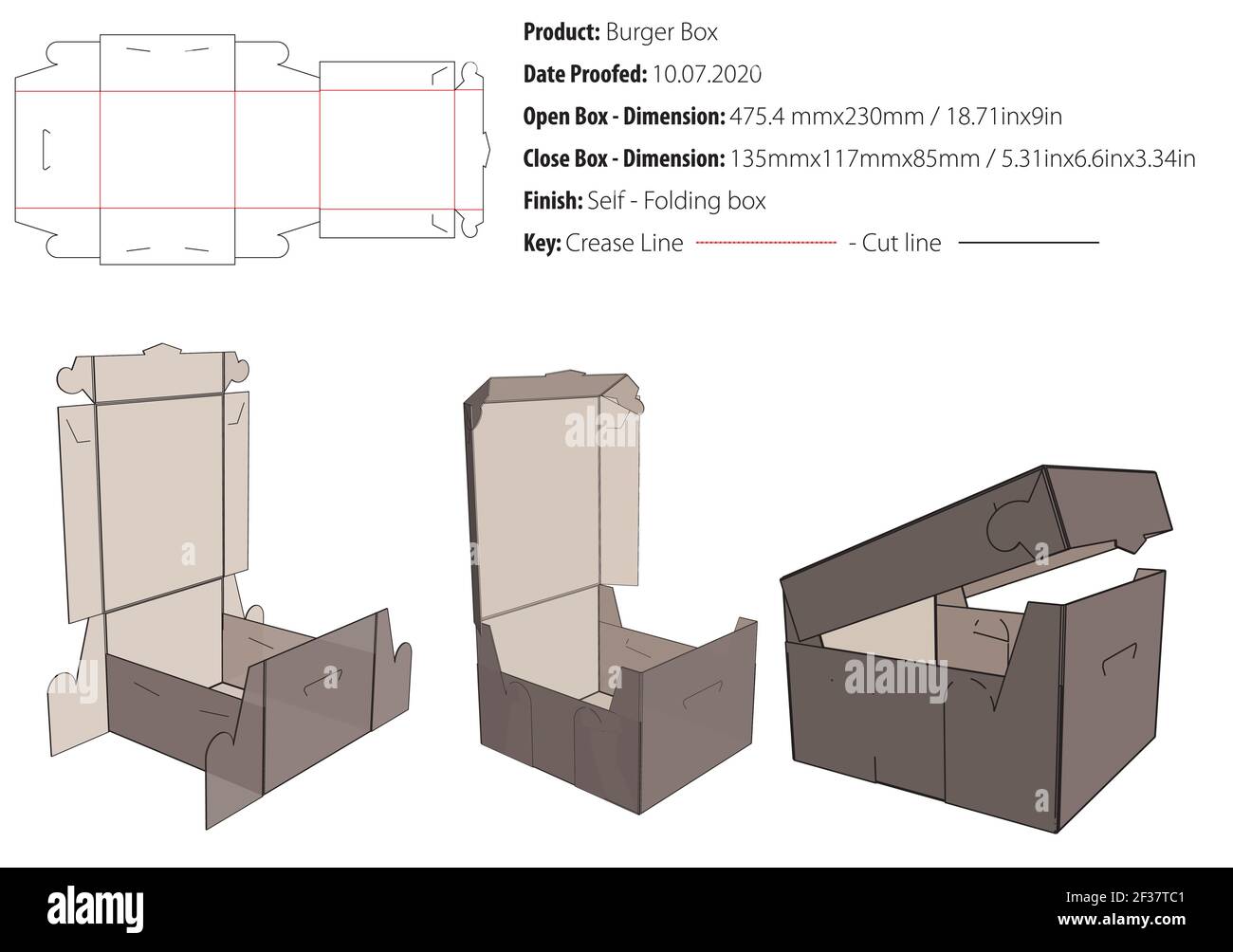 Fast Food - Burger box imballo modello incollaggio fustellato - vettoriale Illustrazione Vettoriale