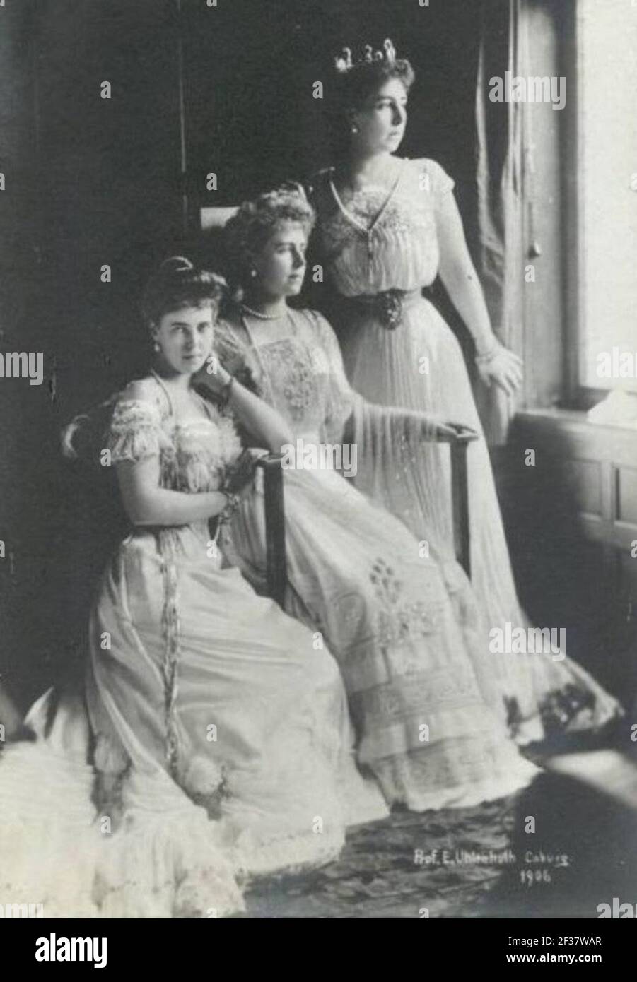 Principesse Beatrice, Marie e Victoria Melita di Sassonia-Coburg e Gotha. Foto Stock