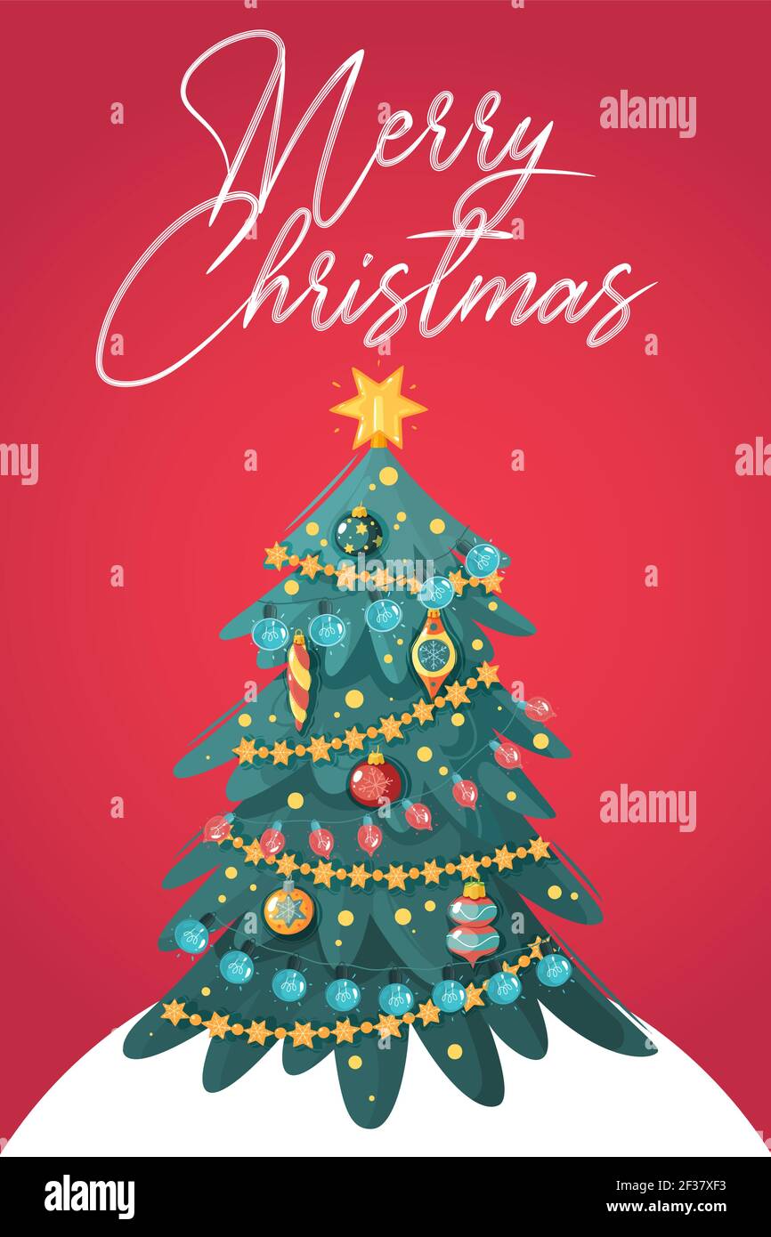 Allegro poster natalizio, biglietti d'auguri, banner, file pronto per la stampa cmyk 300 dpi, design piatto - vettoriale Illustrazione Vettoriale